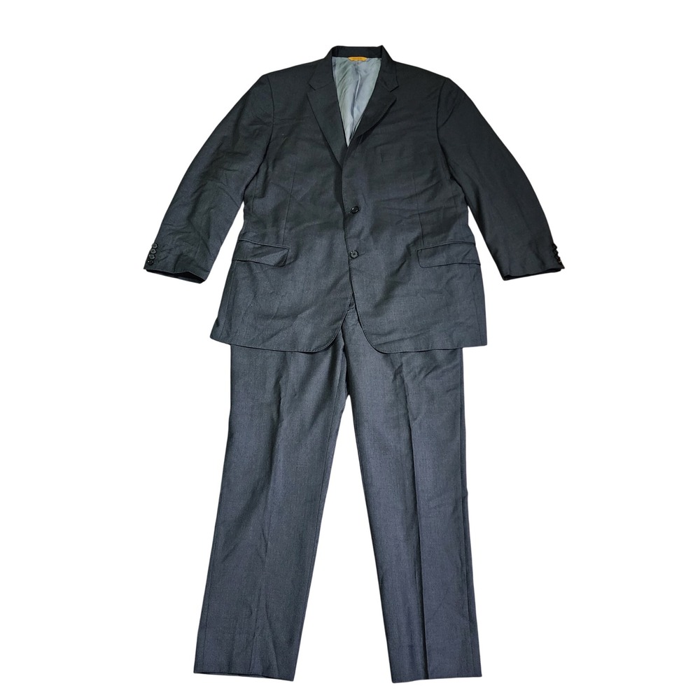 Hickey Freeman Mens Charcoal Gray 100% Wool 2 Piece Suit USA 42R 38/27.5